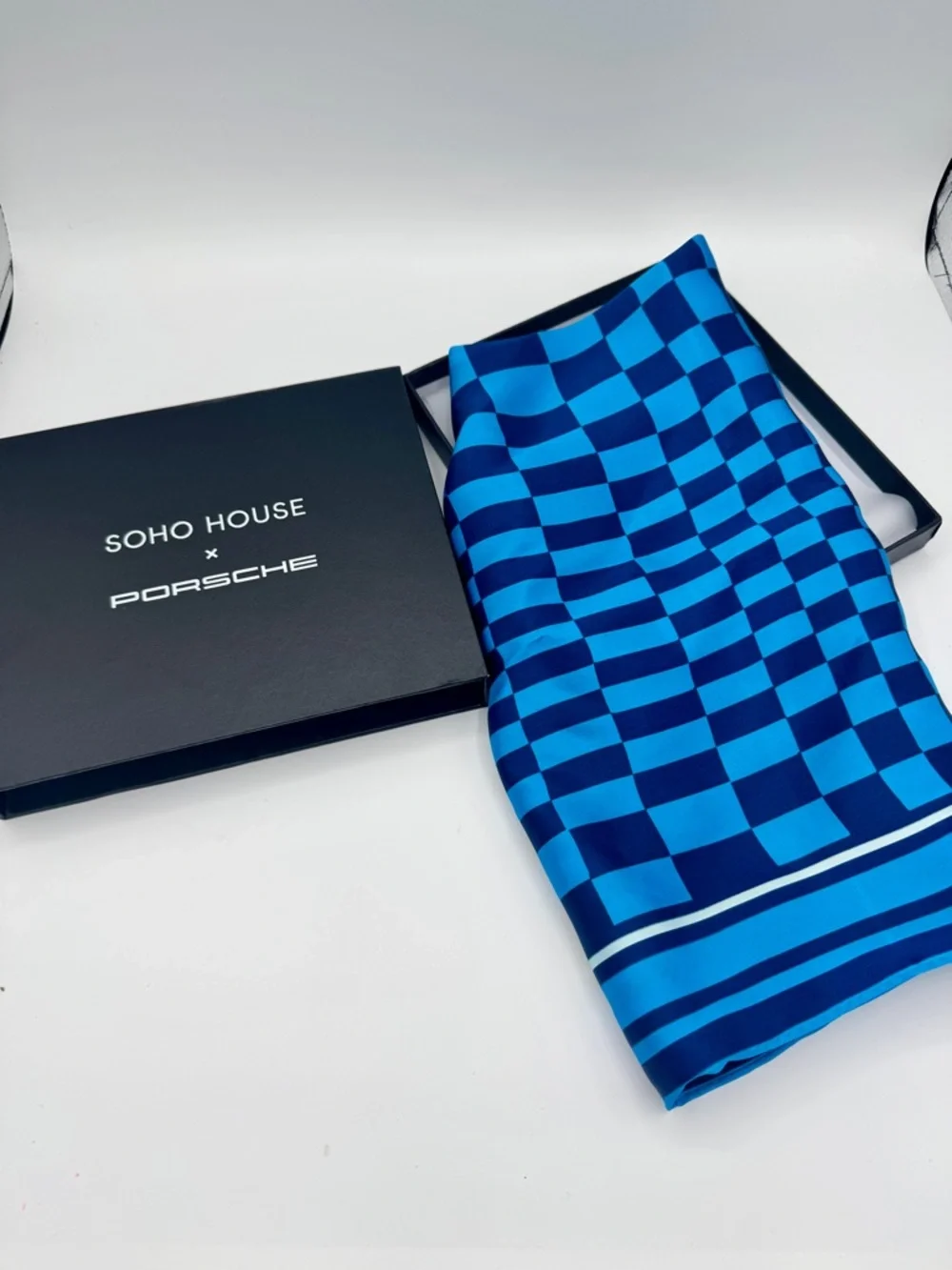NWT Porsche x Soho House Blue Pasha Scarf Bandana - Satin Silk Material , New